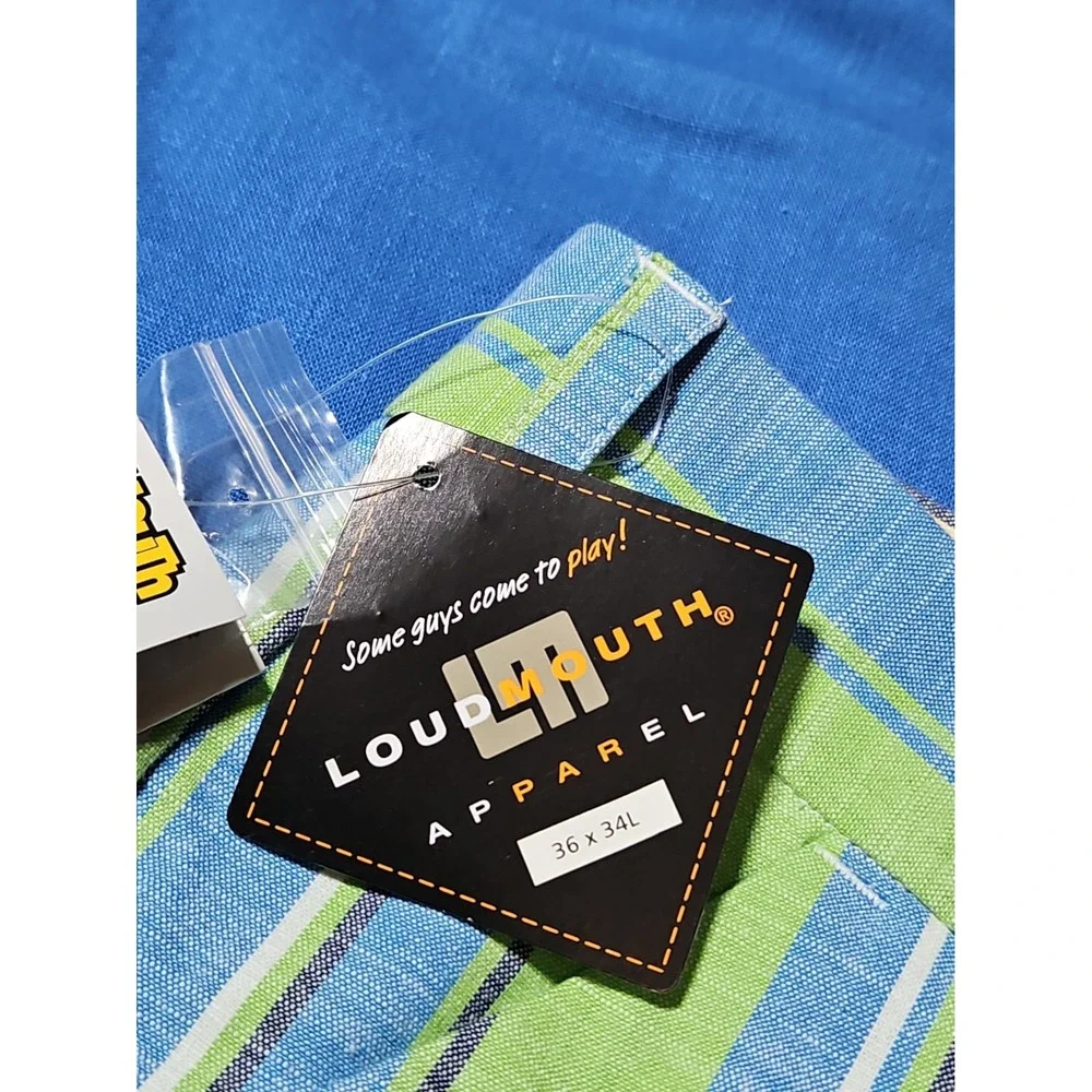 Loudmouth Golf Pants Nassau Lime Blue Striped John Daly Pants 36x34 Tall NEW
